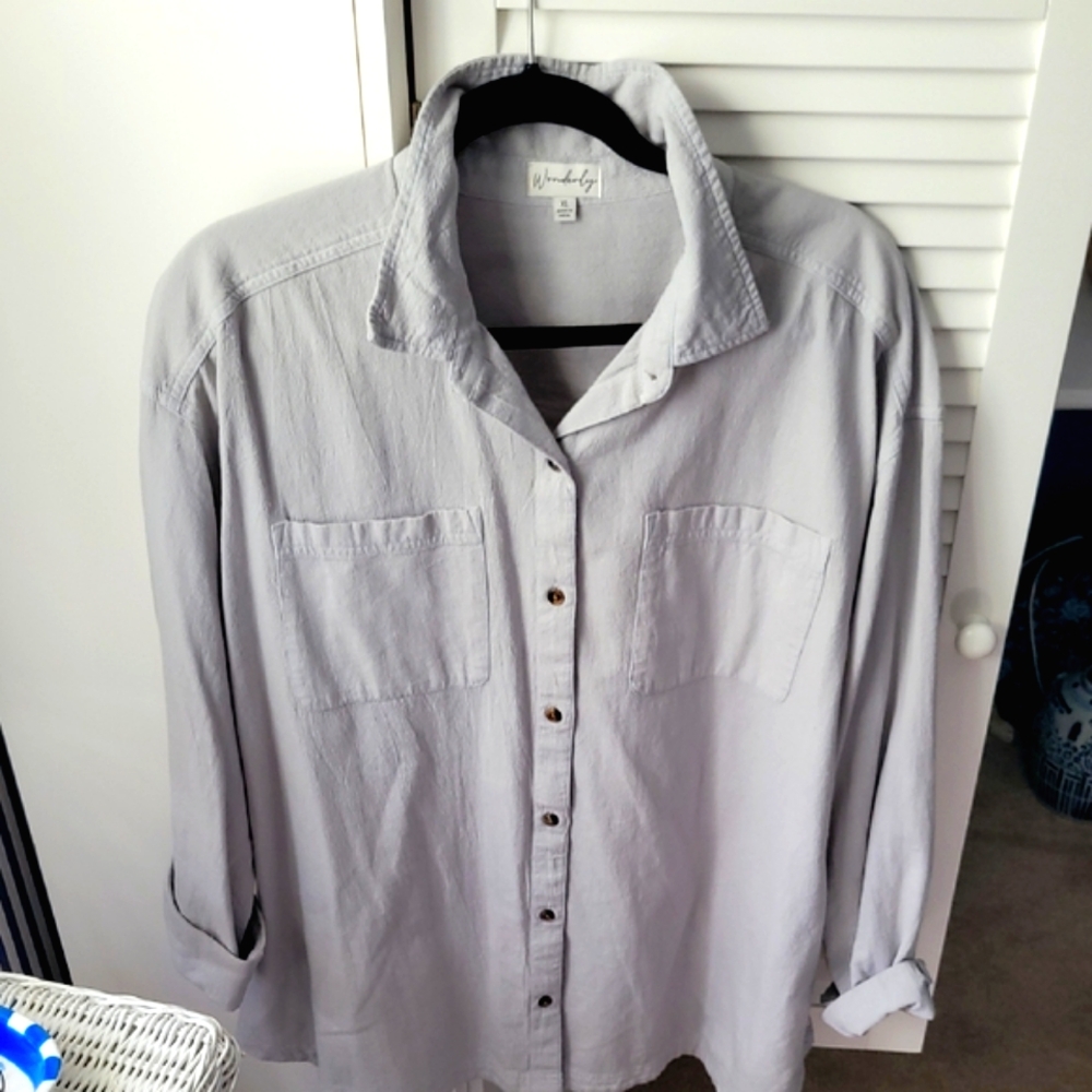 Wonderly Gray Button Down Shirt Relaxed Fit Top XL